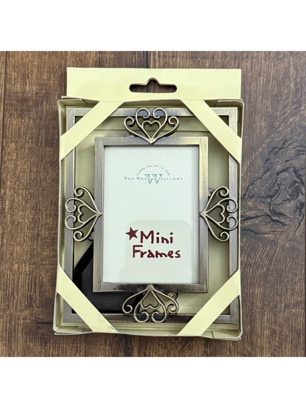 Weston Gallery 4 Heart Accents Brass Mini Frame 2" x 3"